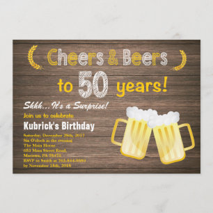Invitation Rustic Surprise Cheers et Bières 50e anniversaire