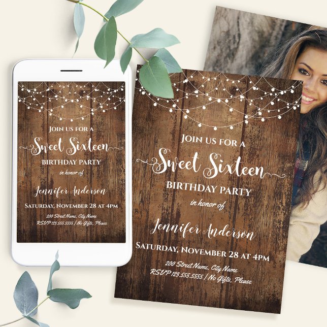 Invitation Rustic Sweet 16 Birthday Party (Créateur téléchargé)
