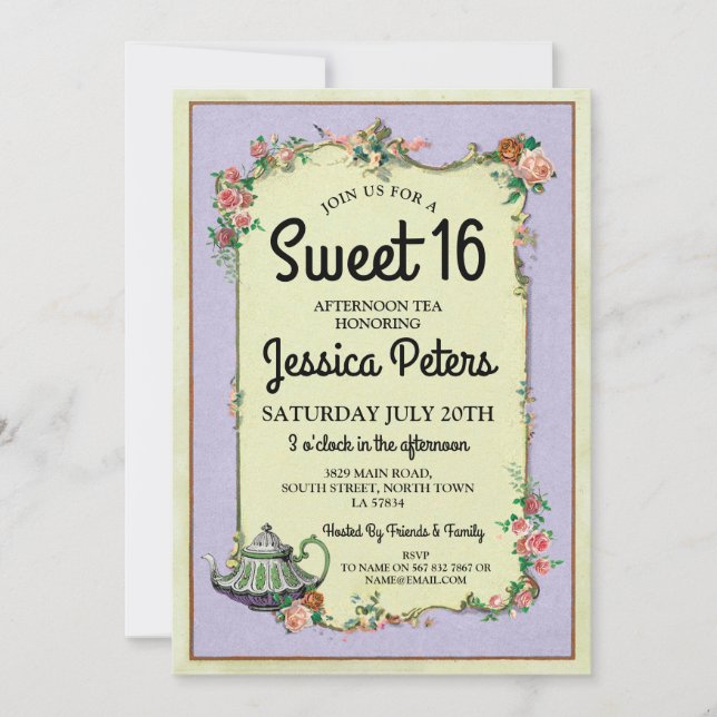 Invitation Rustic Sweet 16 Party Wonderland Teapot Tea Party (Devant)