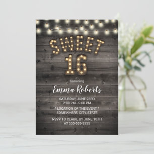 Invitation Rustic Sweet 16 String Lights Grange Bois Annivers