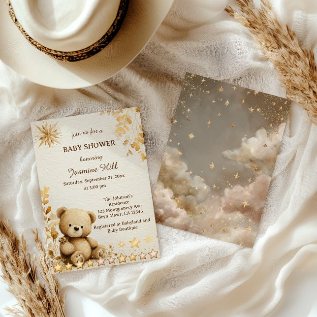 Invitation Rustic Teddy Bear Baby shower vieilles étoiles (Créateur téléchargé)