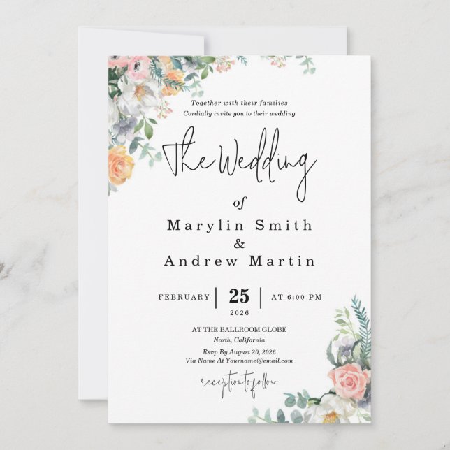 Invitation Rustic Terracotta and Orange Autumn Floral wedding (Devant)