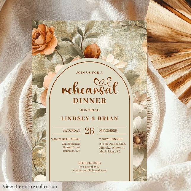 Invitation Rustic Terracotta Beige Olive Floral Rehearsal  (Rustic Terracotta Beige Olive Floral Rehearsal Invitation)