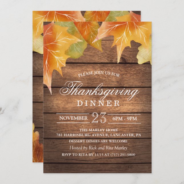Invitation Rustic Thanksgiving Diner (Devant / Derrière)