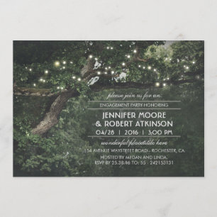 Invitation Rustic Tree String Lights Forest Engagement Party