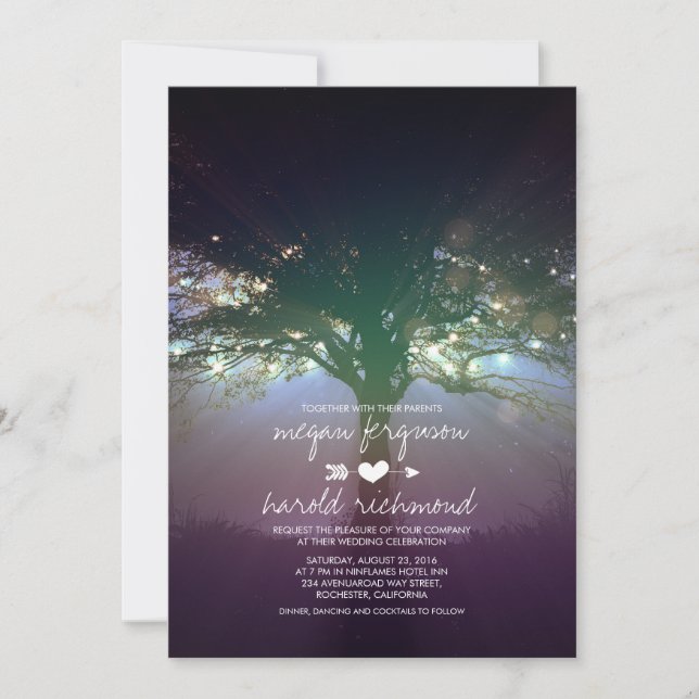 Invitation Rustic Tree String Lights Jardin Mariages Invitati (Devant)