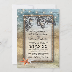 Invitation Rustic Tropical Beach Starfish Lights Mariage