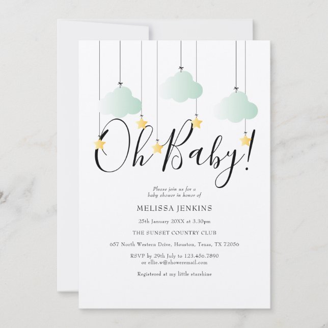 Invitation Rustic Twinkle Twinkle Oh Baby Baby shower (Devant)