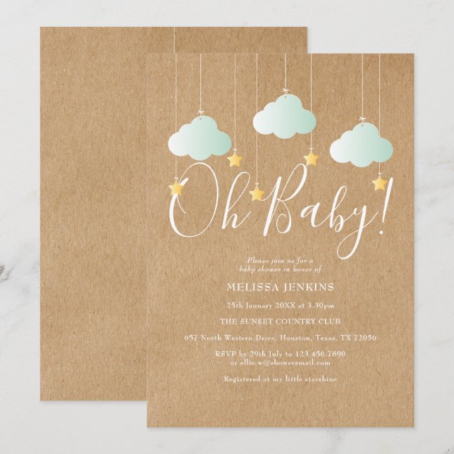 Invitation Rustic Twinkle Twinkle Oh Baby Baby shower (Devant / Derrière)