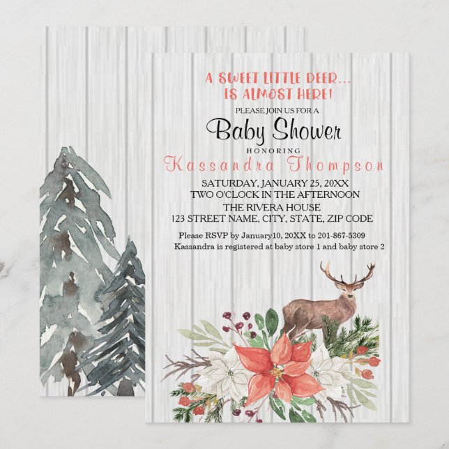 Invitation Rustic Un Petit Cerf Est Presque Là Baby shower (Devant / Derrière)