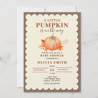 Invitation Rustic un petit Citrouille Automne Baby shower mig