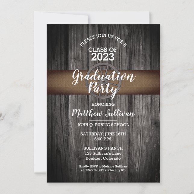 Invitation Rustic Wagon Wheel Classe de 2023 Graduation Party (Devant)