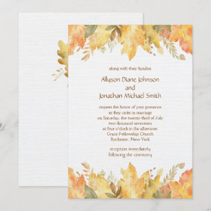 Invitation Rustic Watercolor Automne quitte Mariage  