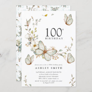 Invitation Rustic Watercolor Butterfly 100e fête d'anniversai