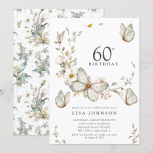 Invitation Rustic Watercolor Butterfly 60e fête d'anniversair