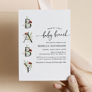 Invitation Rustic Watercolor Fleurs sauvages Boho Baby Brunch