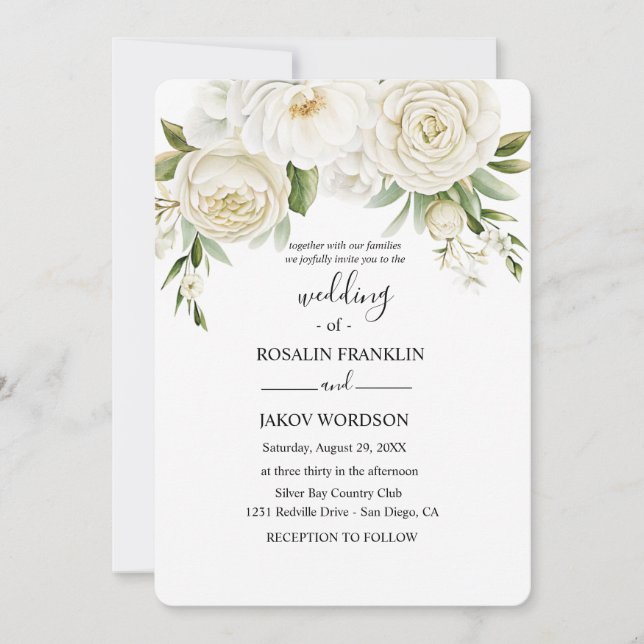 Invitation rustic watercolor floral wedding  (Devant)