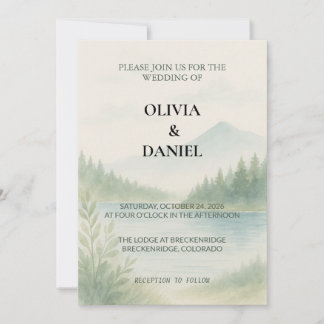 Invitation Rustic Watercolor Mountain Forest Pine Wedding 