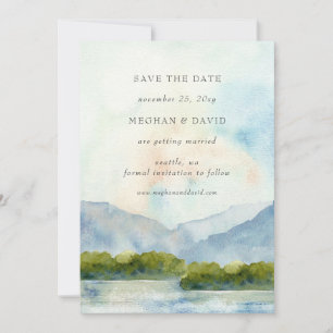 Invitation Rustic Watercolor Mountains Enregistrer La Date