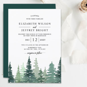Invitation Rustic Watercolor Pine Forest Mariage d'hiver Inv
