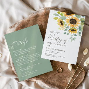 Invitation Rustic Watercolor Sunflower Détails du Mariage