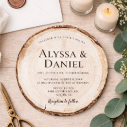 Invitation Rustic Wedding Wood Cut Grain Custom