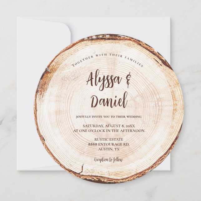 Invitation Rustic Wedding Wood Cut Unique Custom (Devant)