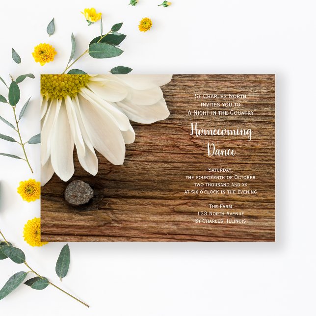 Invitation Rustic White Daisy Country Barne Homecoming Dance (Créateur téléchargé)