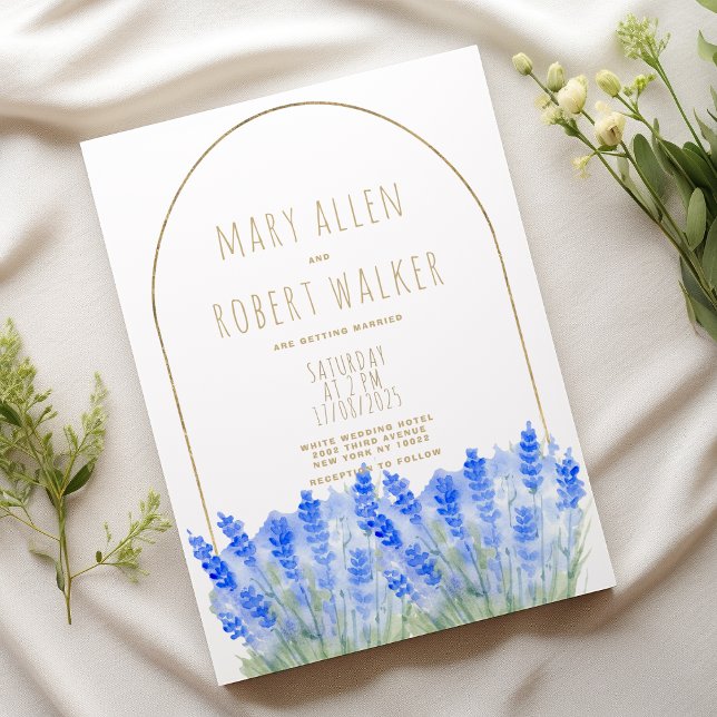 Invitation Rustic white gold lavender blue floral wedding (Rustic white gold lavender blue floral wedding)