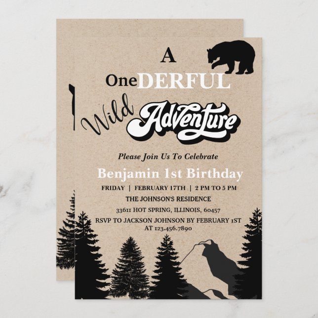Invitation Rustic Wild One Aventure Première fête d'anniversa (Devant / Derrière)