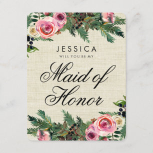 Invitation Rustic Winter Burlap Serez-vous ma femme d'honneur