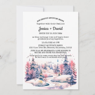Invitation Rustic Winter Forest Trail Neige Mariage extérieur