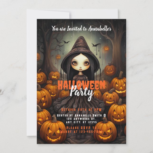 Invitation Rustic Witch Bats Citrouille Halloween Party (Devant)