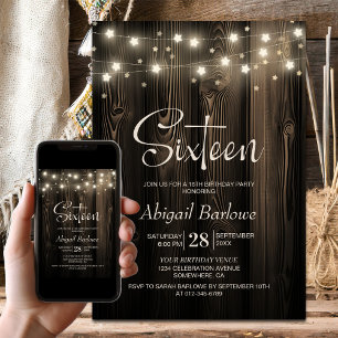 Invitation Rustic Wood 16e fête d'anniversaire