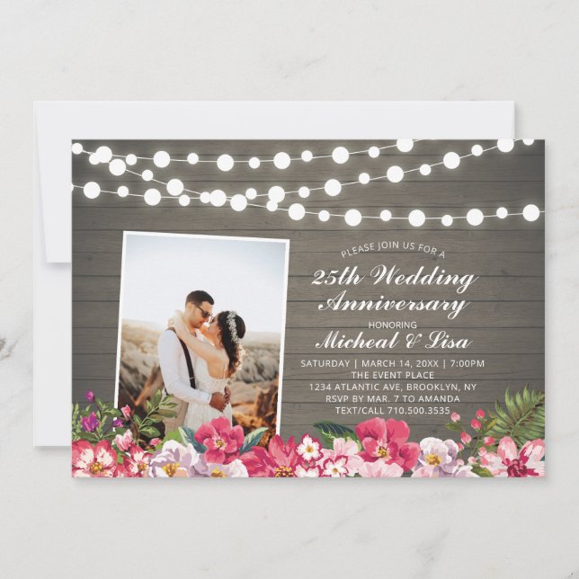 Invitation Rustic Wood 40th Mariage photo Anniversaire (Devant)