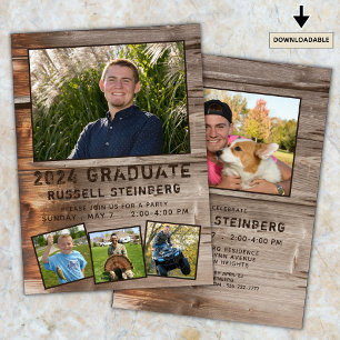 Invitation Rustic Wood 5 Photo Graduation Party