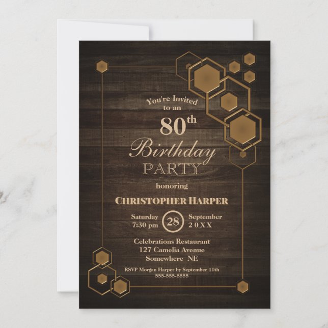 Invitation Rustic Wood 80e fête d'anniversaire (Devant)