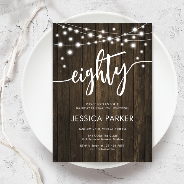Invitation Rustic Wood 80e fête d'anniversaire (Créateur téléchargé)