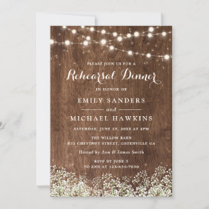 Invitation Rustic Wood Baby's Breath String Lights Rehearsal