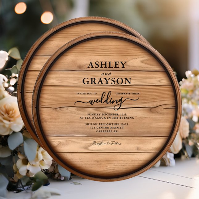 Invitation Rustic Wood Barrel Wedding (Créateur téléchargé)
