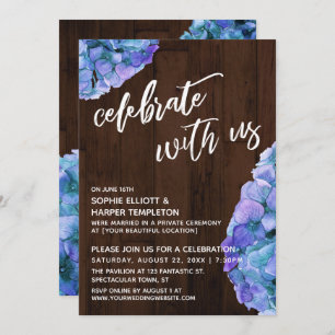 Invitation Rustic Wood Blue Hydrangea Célébrez avec nous