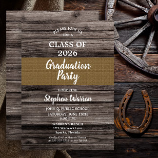 Invitation Rustic Wood Burlap Non Photo Graduation Party 