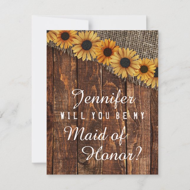 Invitation Rustic Wood & Burlap Serez-vous ma femme d'honneur (Devant)