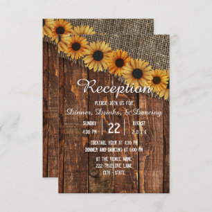 Invitation Rustic Wood & Burlap Sunflower Réception de mariag