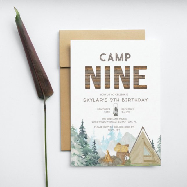 Invitation Rustic Wood Camping Neuvième anniversaire (Créateur téléchargé)