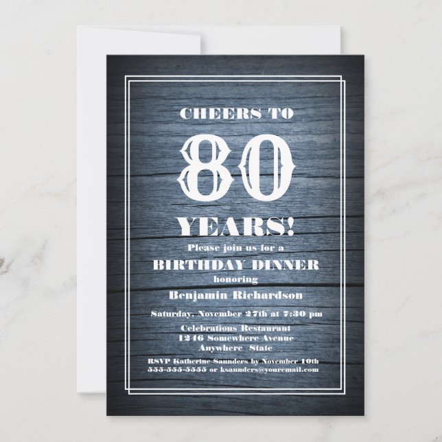 Invitation Rustic Wood Diner 80e anniversaire (Devant)