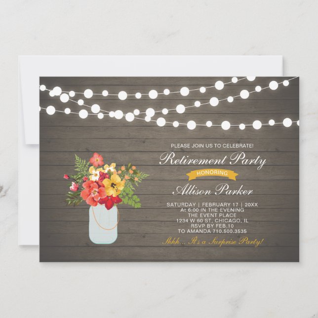 Invitation Rustic Wood Fall Floral Surprise Retraite Party (Devant)