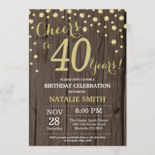 Invitation Rustic Wood Gold 40e Anniversaire Diamond
