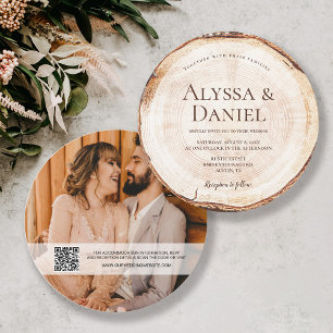 Invitation Rustic Wood Mariage QR code site web Photo personn