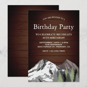 Invitation Rustic Wood Mountain Forest fête d'anniversaire